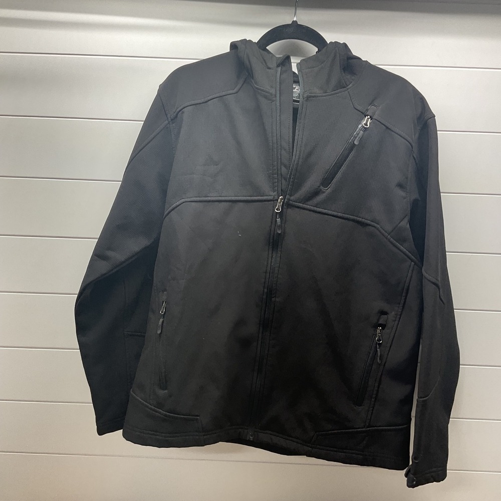 CB Sports Mens Black Hooded Softshell Jacket Fleece Lined Full Zip Large L